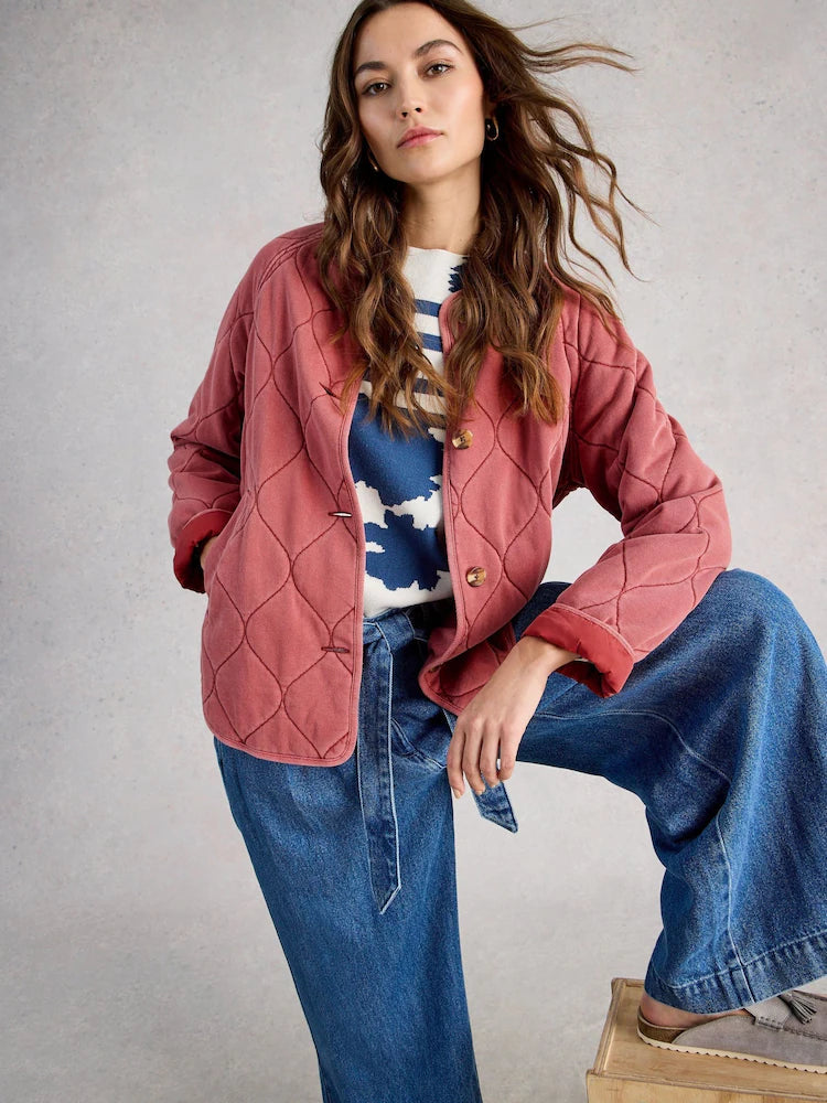 White Stuff Anya Jersey Quilted Jacket - Mid Pink