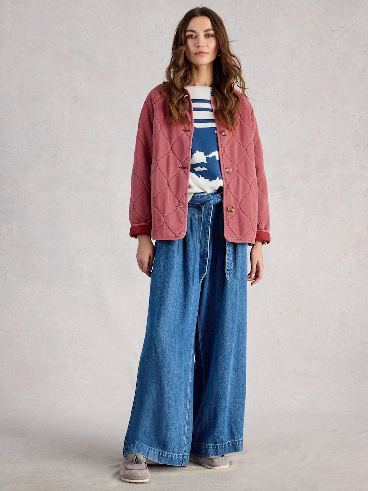 White Stuff Anya Jersey Quilted Jacket - Mid Pink