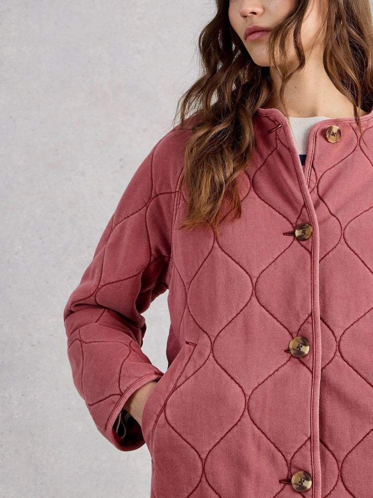 White Stuff Anya Jersey Quilted Jacket - Mid Pink