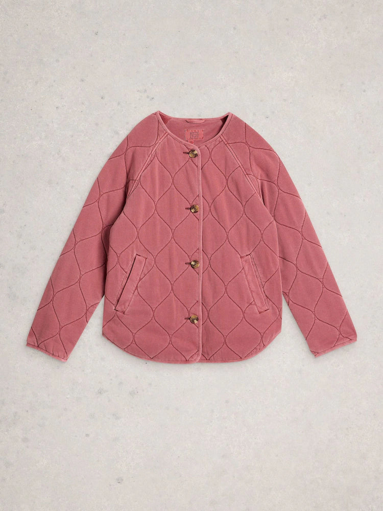 White Stuff Anya Jersey Quilted Jacket - Mid Pink