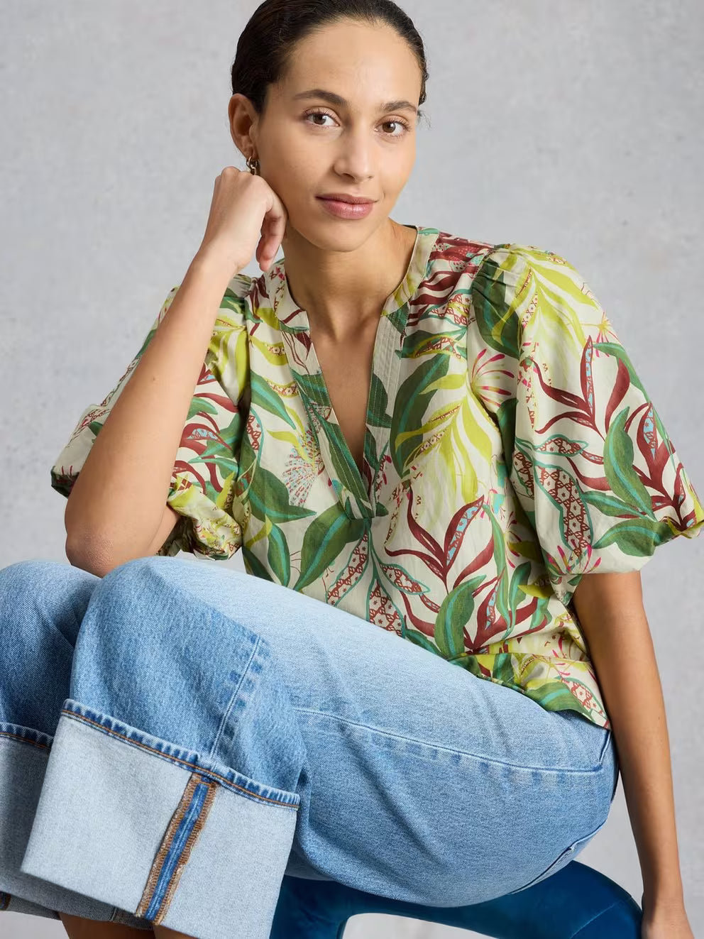 White Stuff Bex Cotton Top - Ivory Print