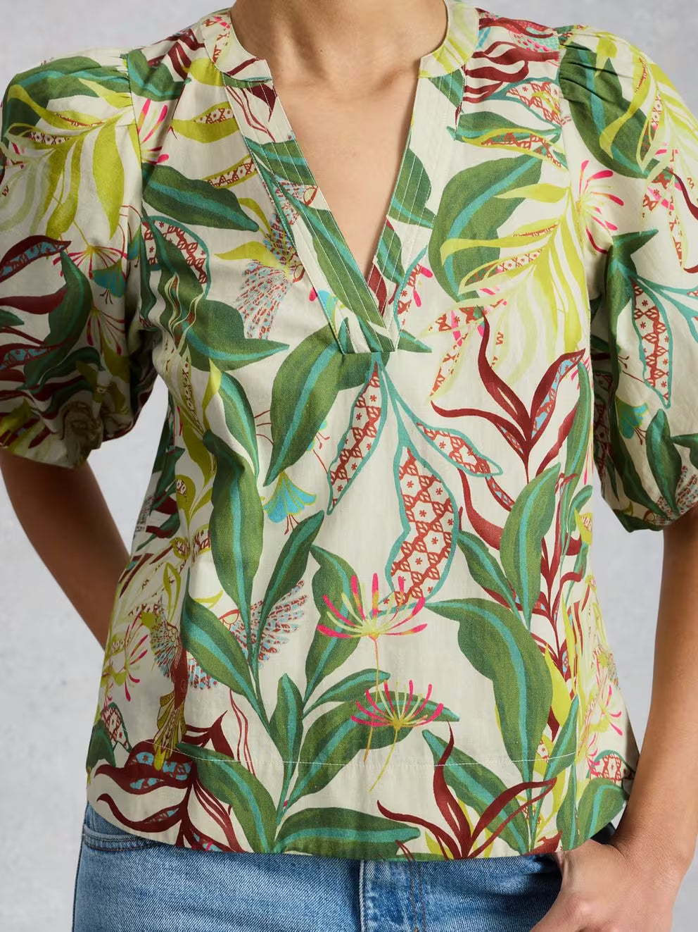 White Stuff Bex Cotton Top - Ivory Print