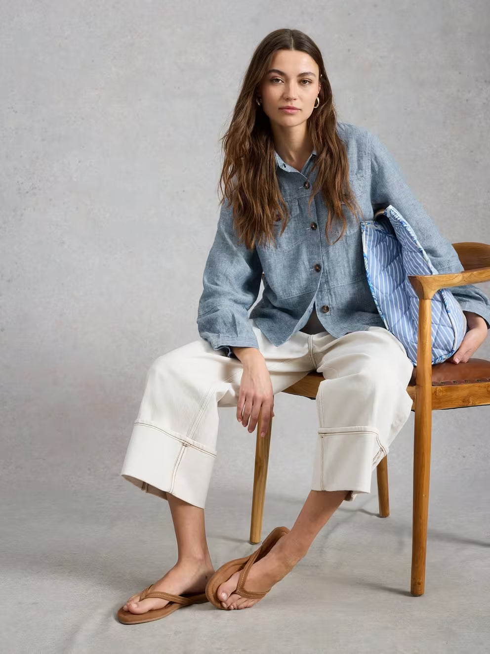 White Stuff Camille Linen Jacket - Chambray Blue
