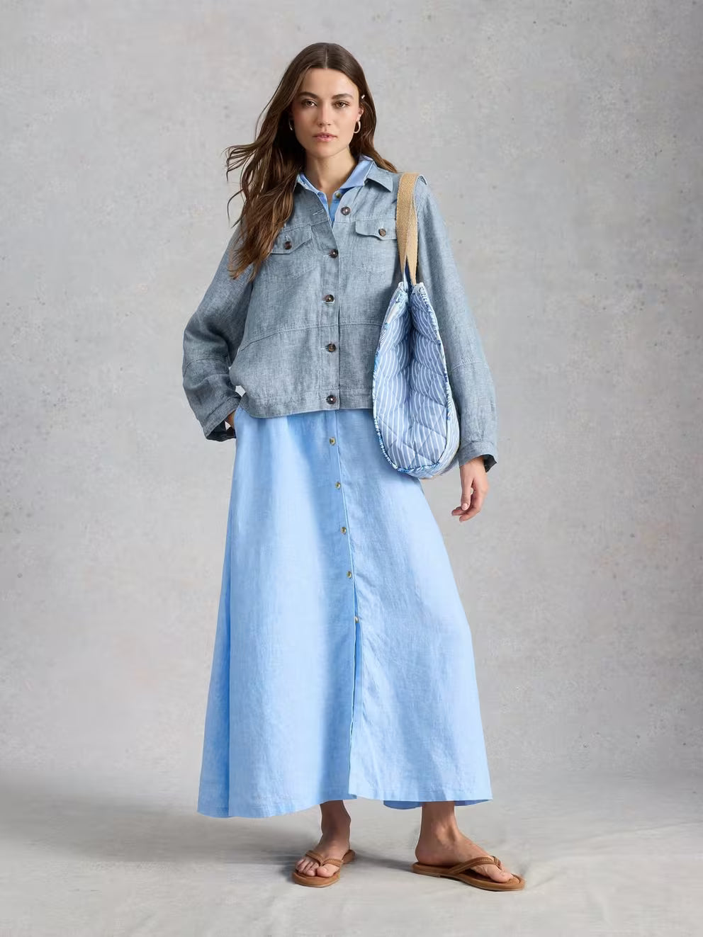 White Stuff Camille Linen Jacket - Chambray Blue
