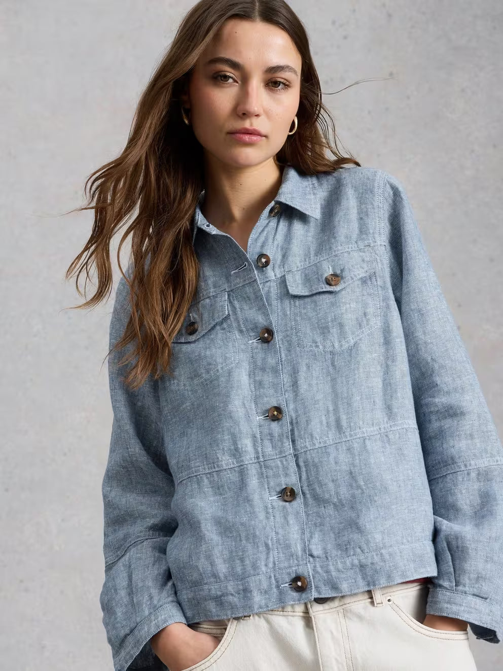 White Stuff Camille Linen Jacket - Chambray Blue