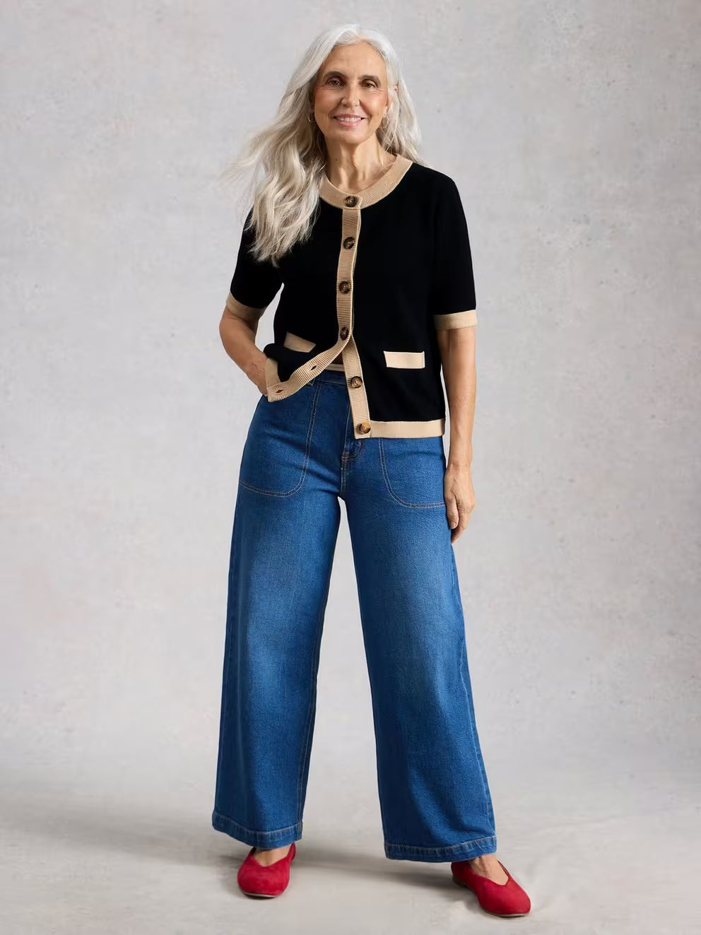 White Stuff Charlotte SS Cardi - Black Multi