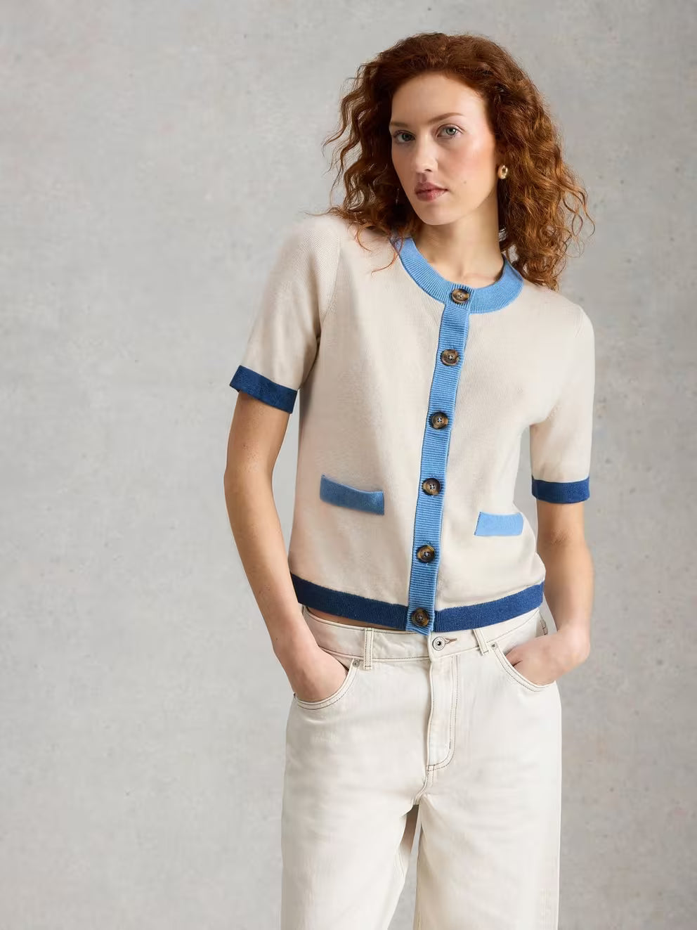 White Stuff Charlotte SS Cardi - Ivory Multi