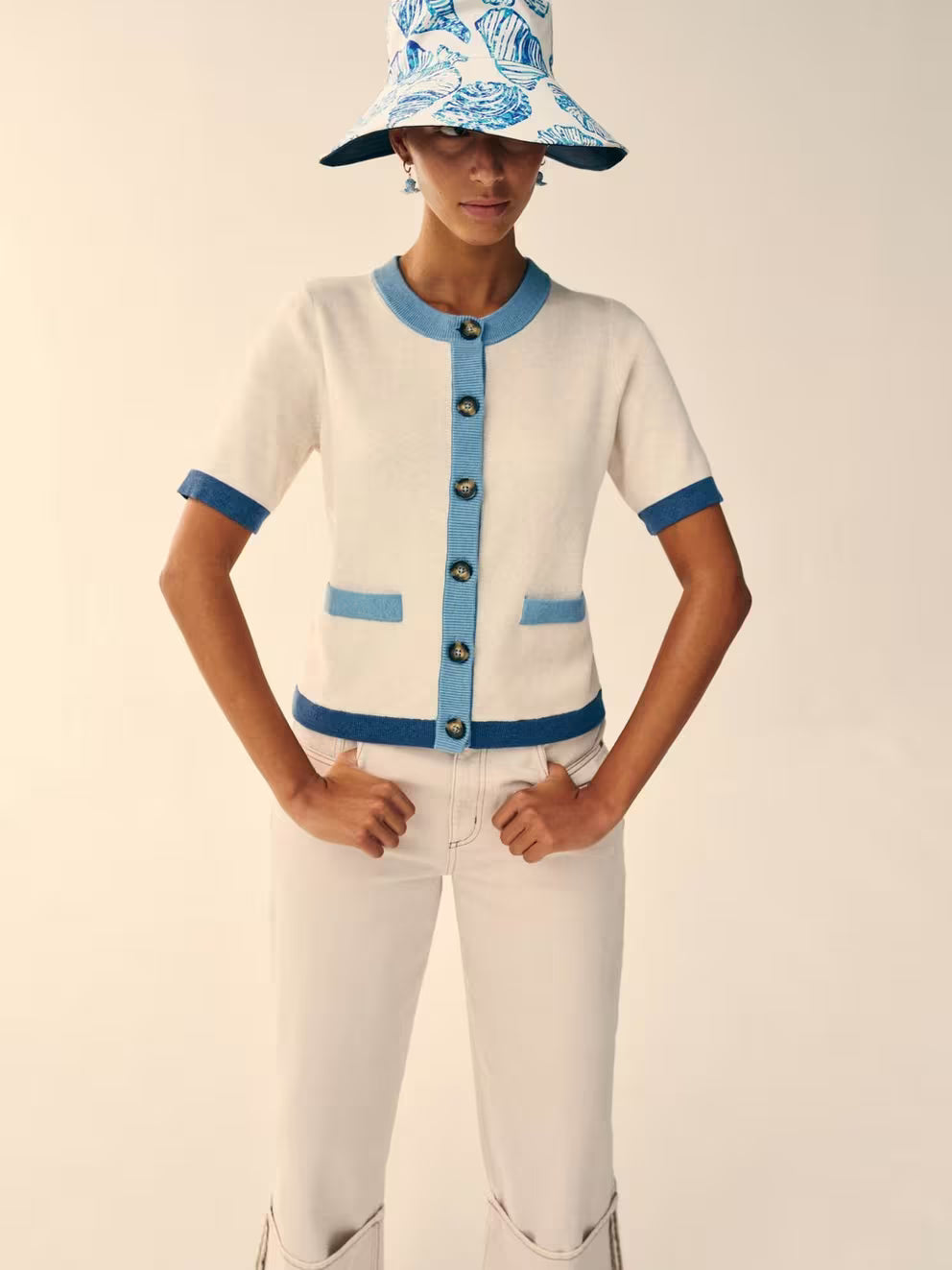 White Stuff Charlotte SS Cardi - Ivory Multi