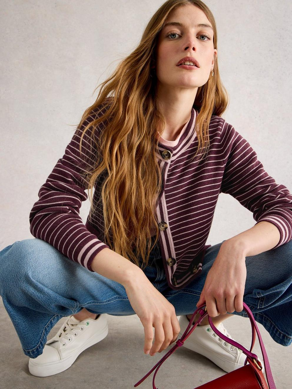 White Stuff Charlotte Stripe Cardi - Plum Multi