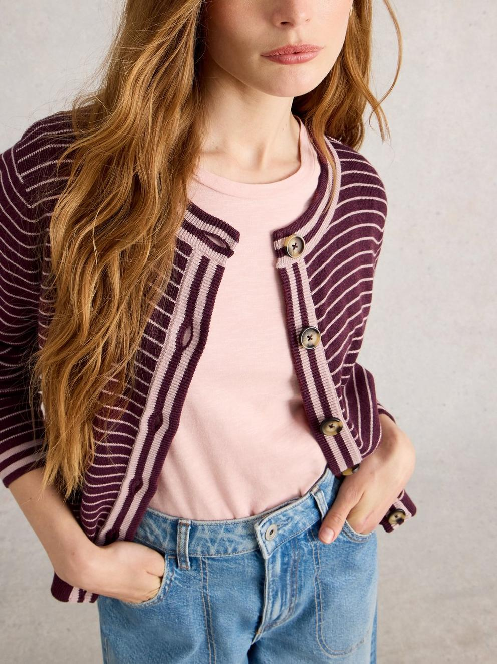 White Stuff Charlotte Stripe Cardi - Plum Multi
