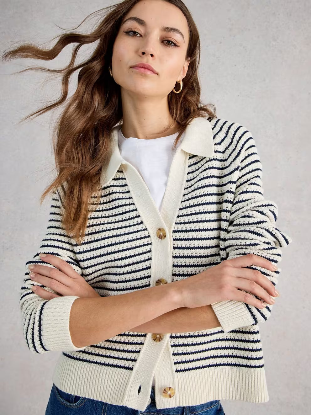 White Stuff Chaterly Stripe Cardi - Ivory Multi