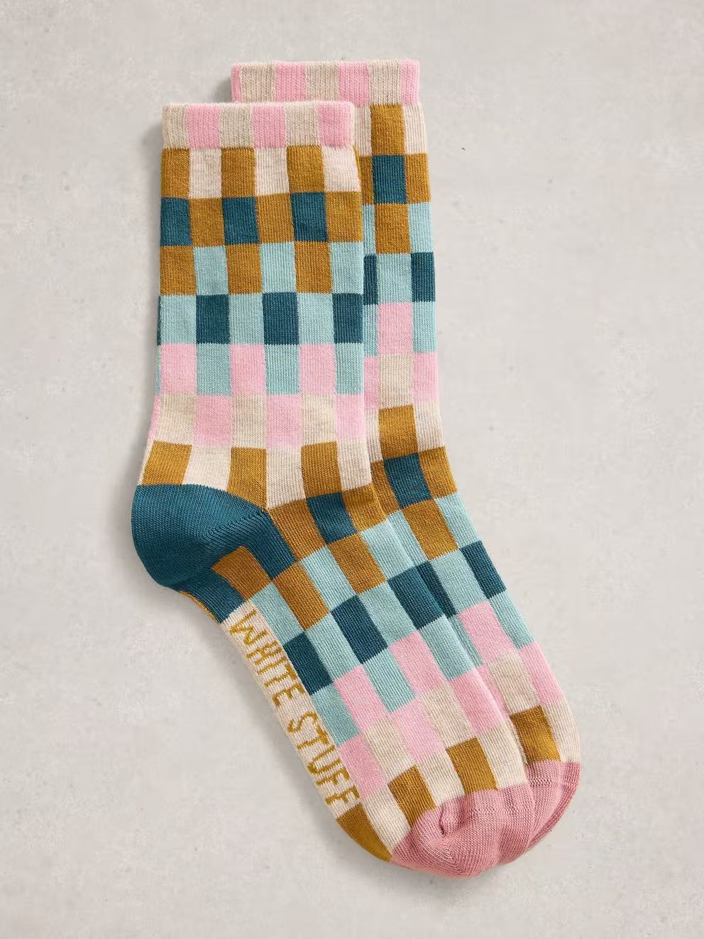 White Stuff Checkerboard Ankle Sock - Natural Multi