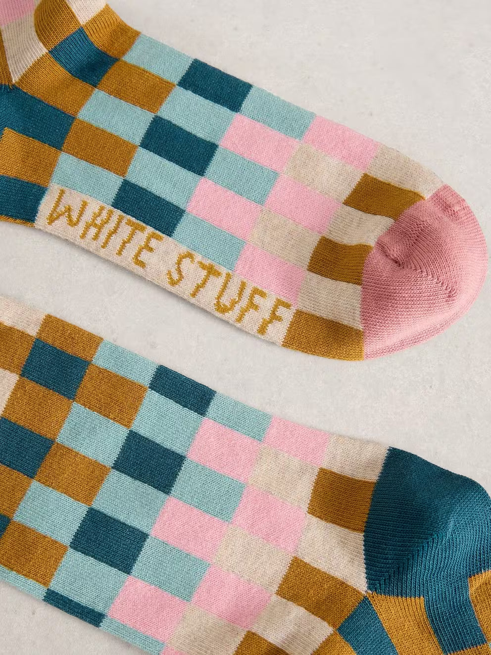 White Stuff Checkerboard Ankle Sock - Natural Multi