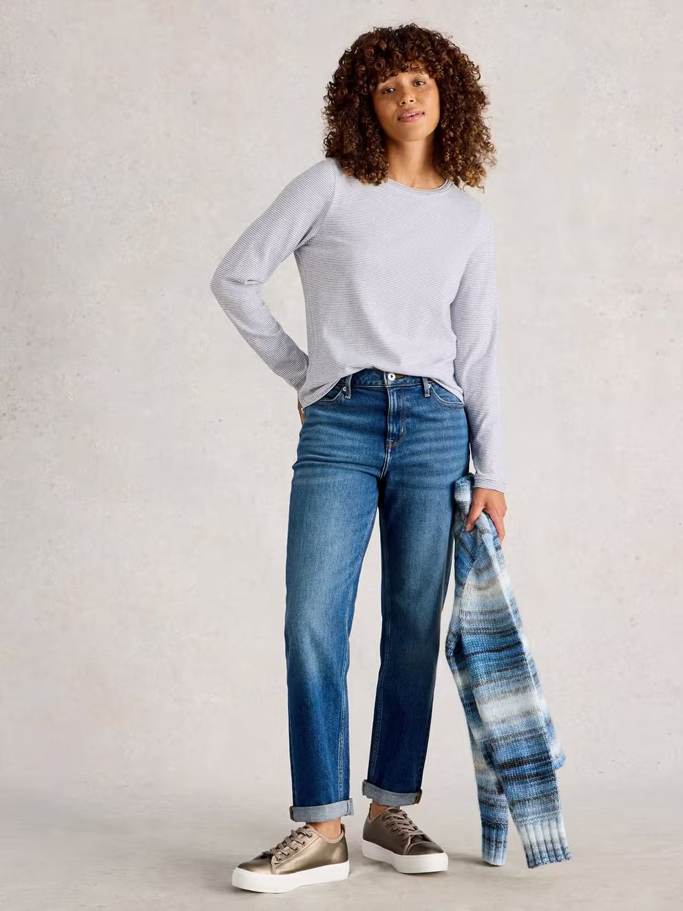 White Stuff Clara LS Sparkle Tee - Ivory Multi