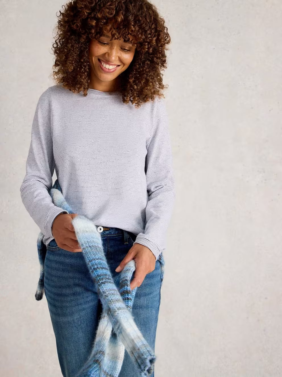 White Stuff Clara LS Sparkle Tee - Ivory Multi