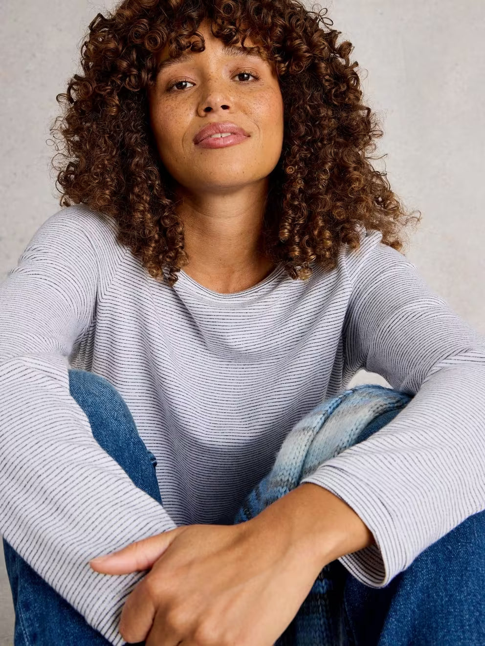 White Stuff Clara LS Sparkle Tee - Ivory Multi