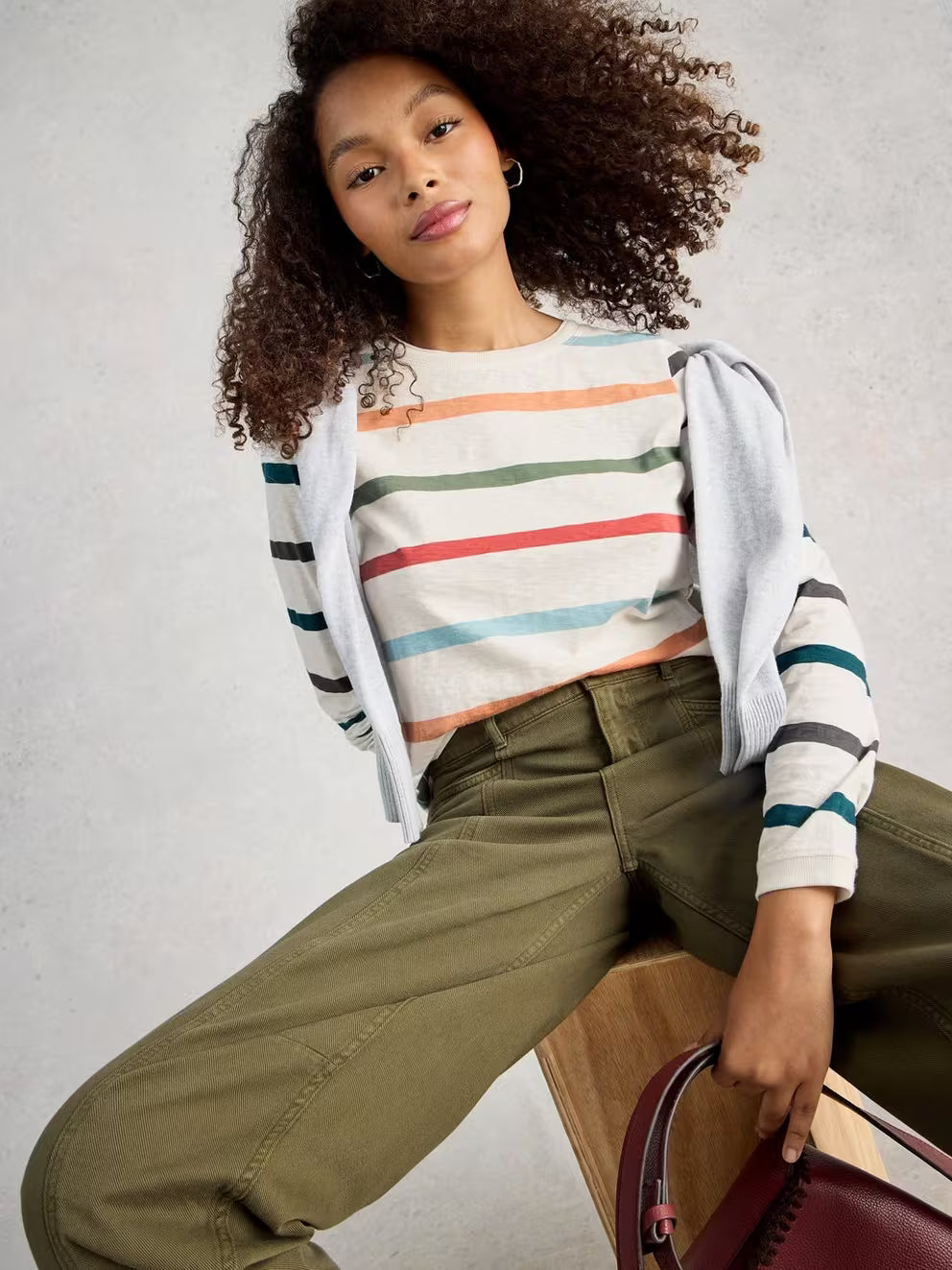 White Stuff Clara LS Stripe Tee - Ivory Multi 26