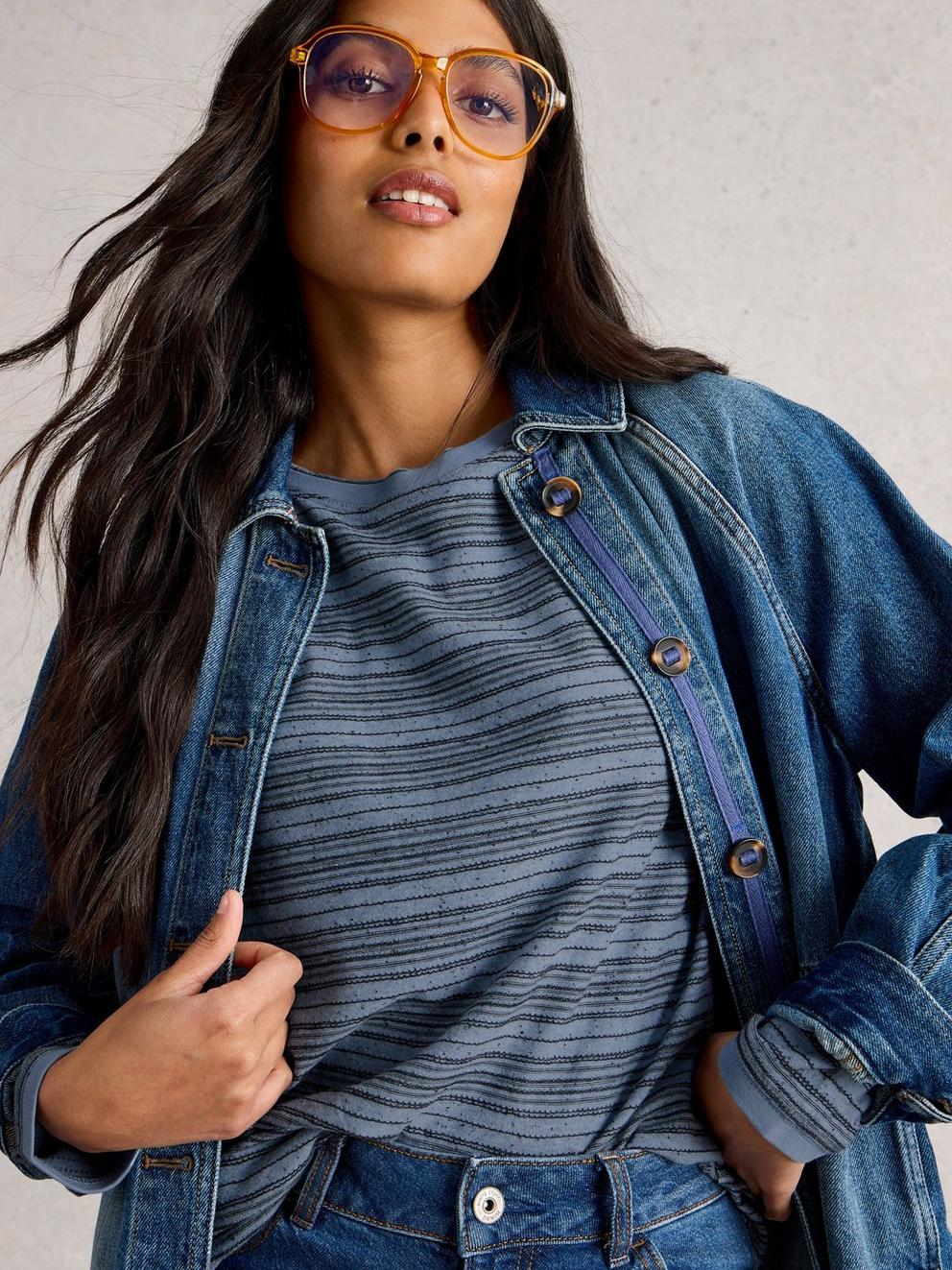 White Stuff Clara Stitch LS Tee - Blue Multi