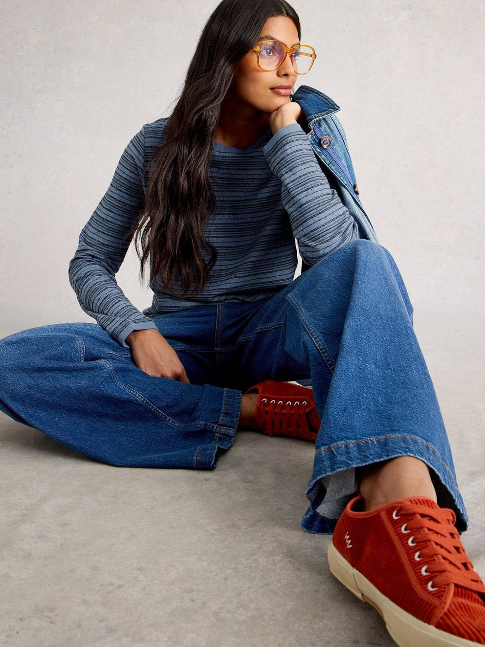 White Stuff Clara Stitch LS Tee - Blue Multi