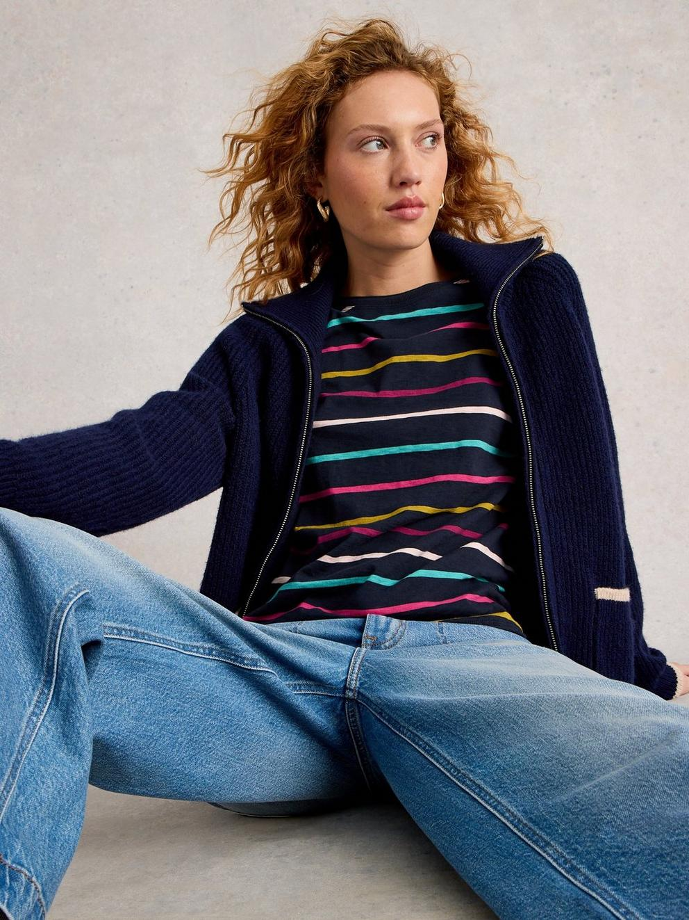 White Stuff Clara Stripe LS Tee - Navy Multi