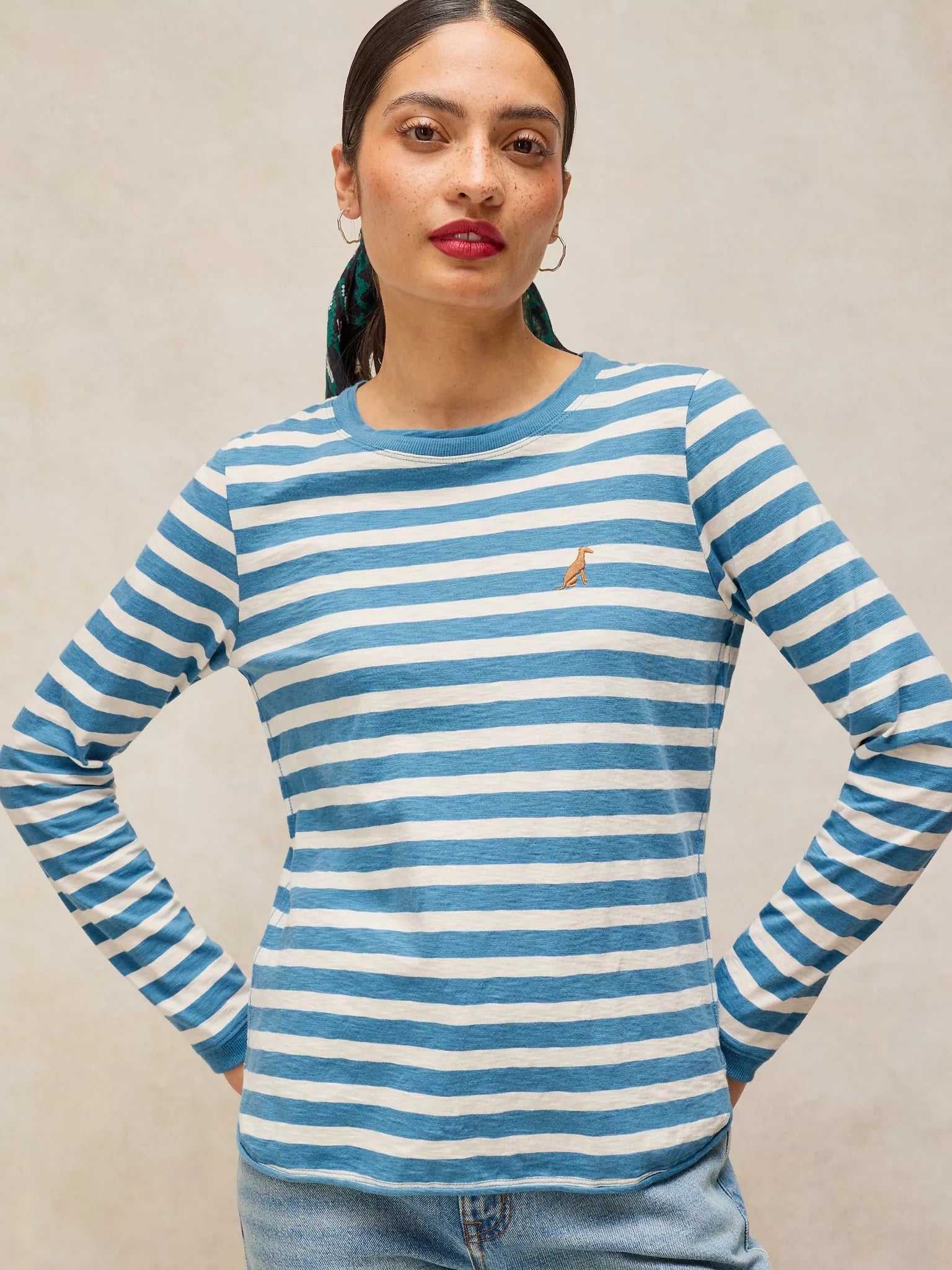 White Stuff Clara Striped Embroidered Tee - Ivory