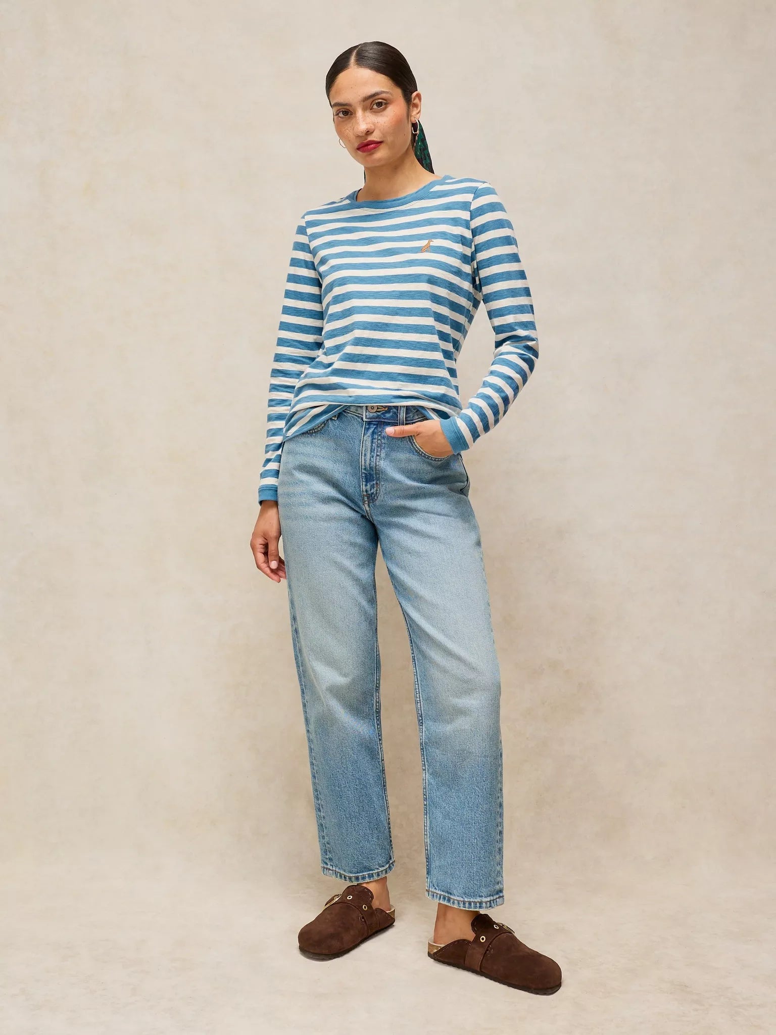 White Stuff Clara Striped Embroidered Tee - Ivory