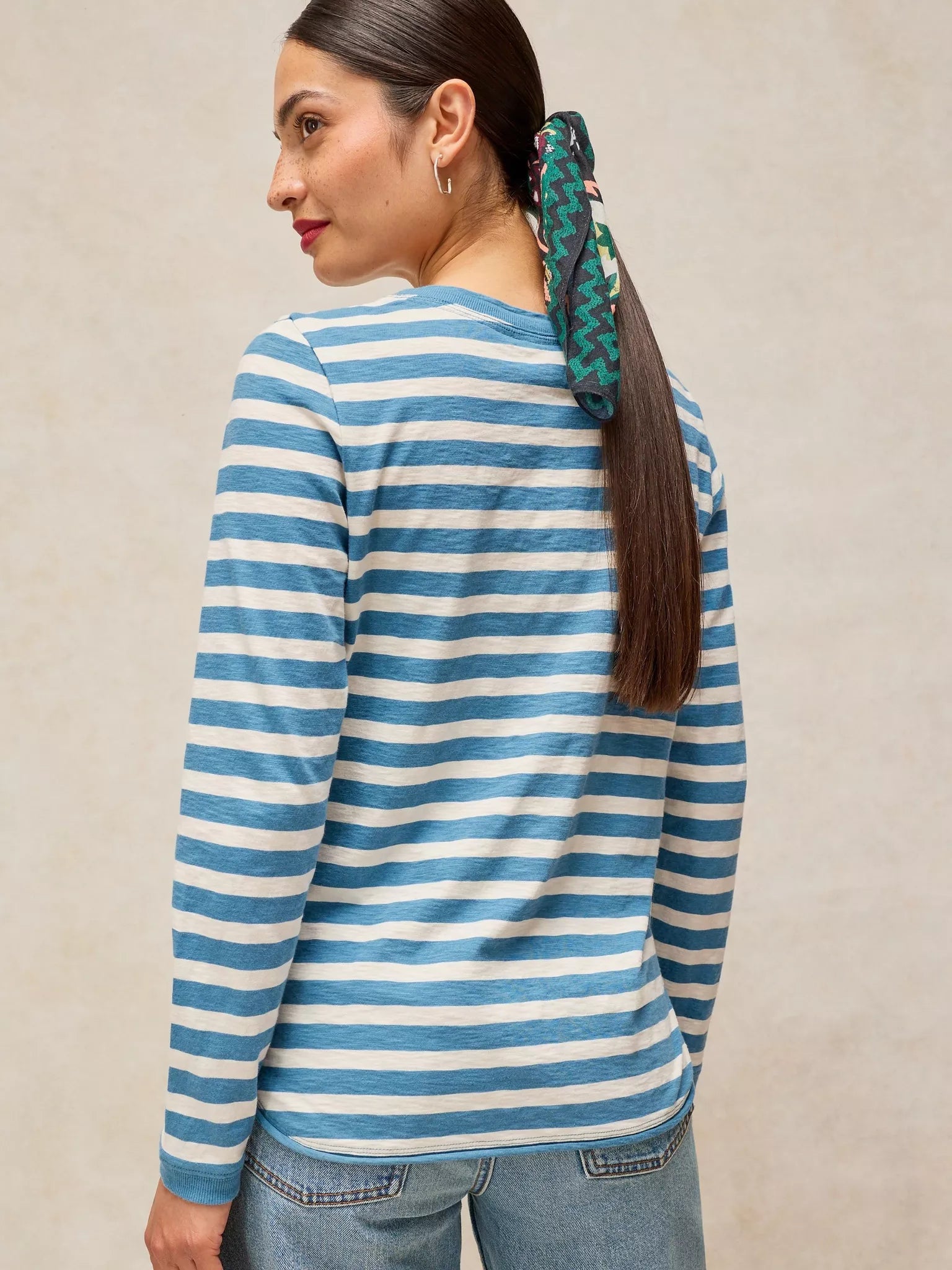 White Stuff Clara Striped Embroidered Tee - Ivory