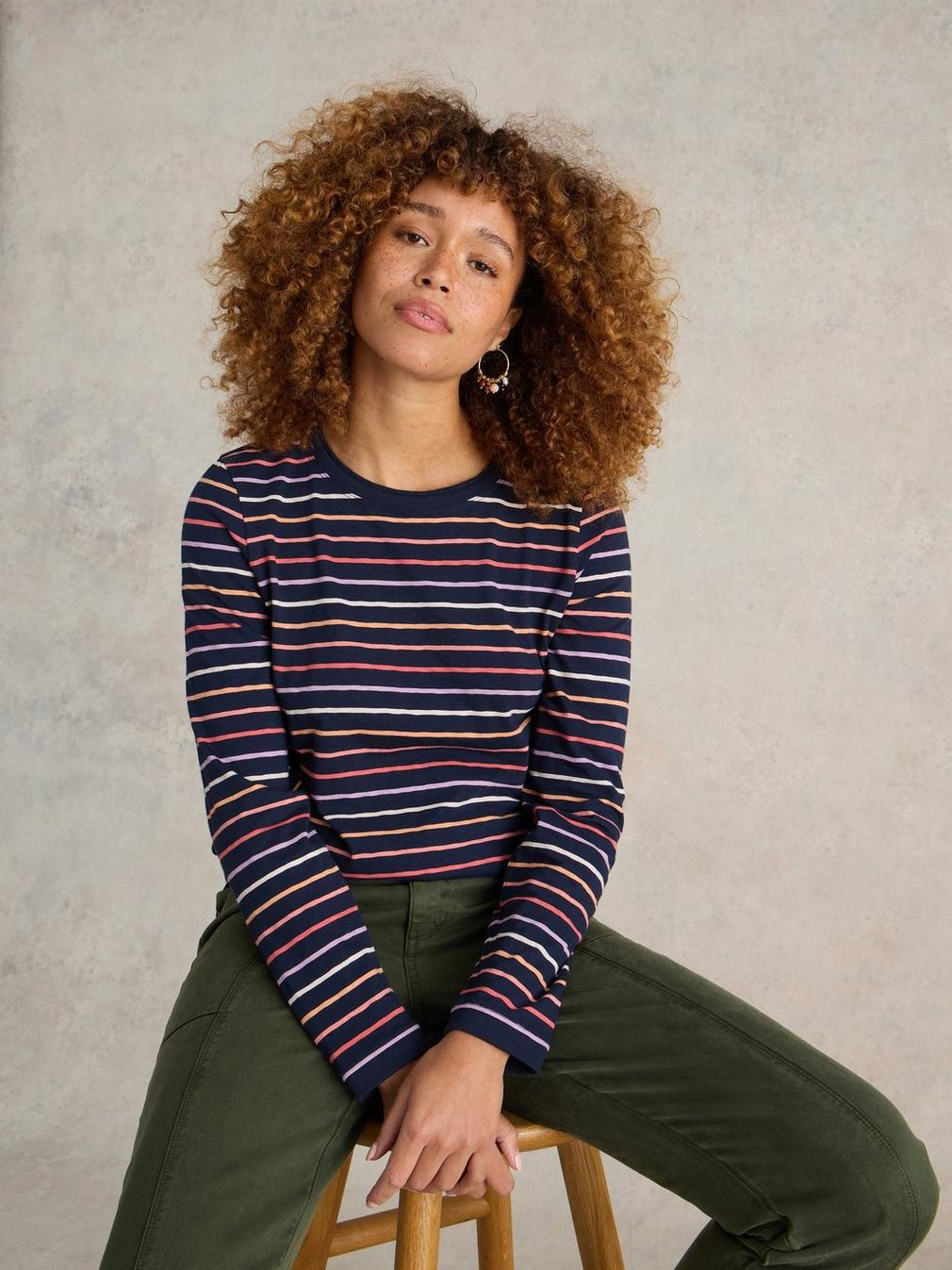 White Stuff Clara Striped Tee - Navy Multi Clothing - Tops - Shirts - LS Knits by White Stuff | Grace the Boutique