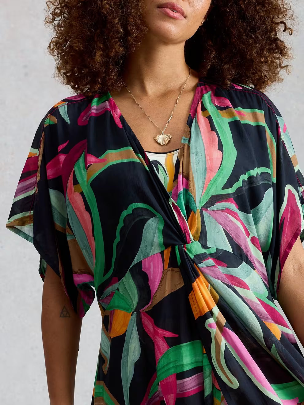 White Stuff Cleo Coverup Kimono - Black Print
