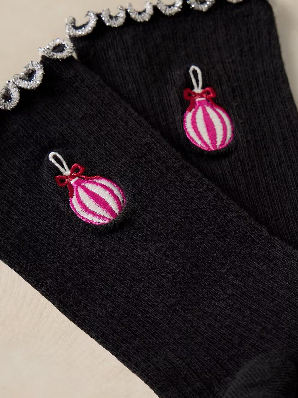 White Stuff Embroidered Bauble Sock - Black Multi