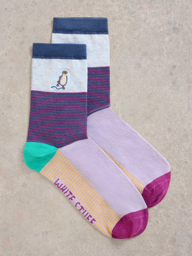 White Stuff Embroidered Penguin Ankle Sock - Blue Accessories - Other Accessories - Socks by White Stuff | Grace the Boutique