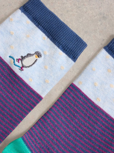 White Stuff Embroidered Penguin Ankle Sock - Blue Accessories - Other Accessories - Socks by White Stuff | Grace the Boutique