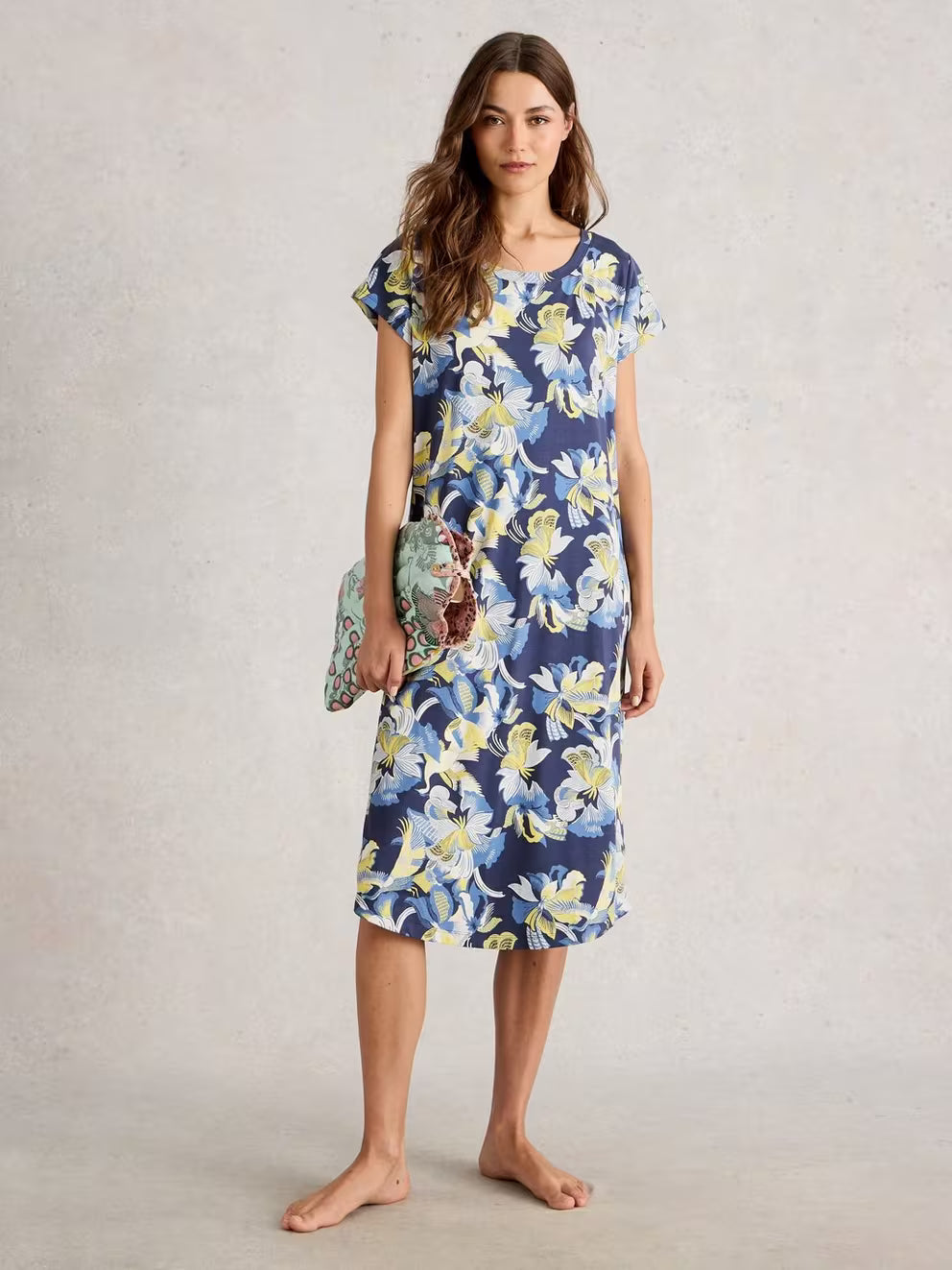 White Stuff Eva Midi Jersey Nightie - Purple Print