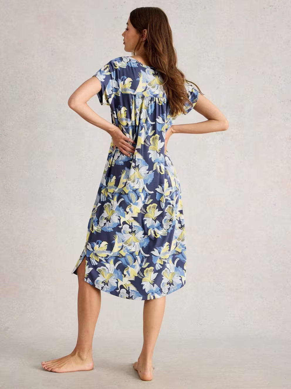 White Stuff Eva Midi Jersey Nightie - Purple Print