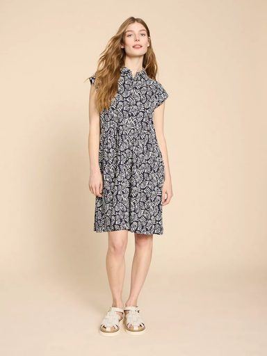 White Stuff Everly Jersey Shirt Dress - Navy Print Clothing - Dresses + Jumpsuits - Dresses - Short Dresses by White Stuff | Grace the Boutique
