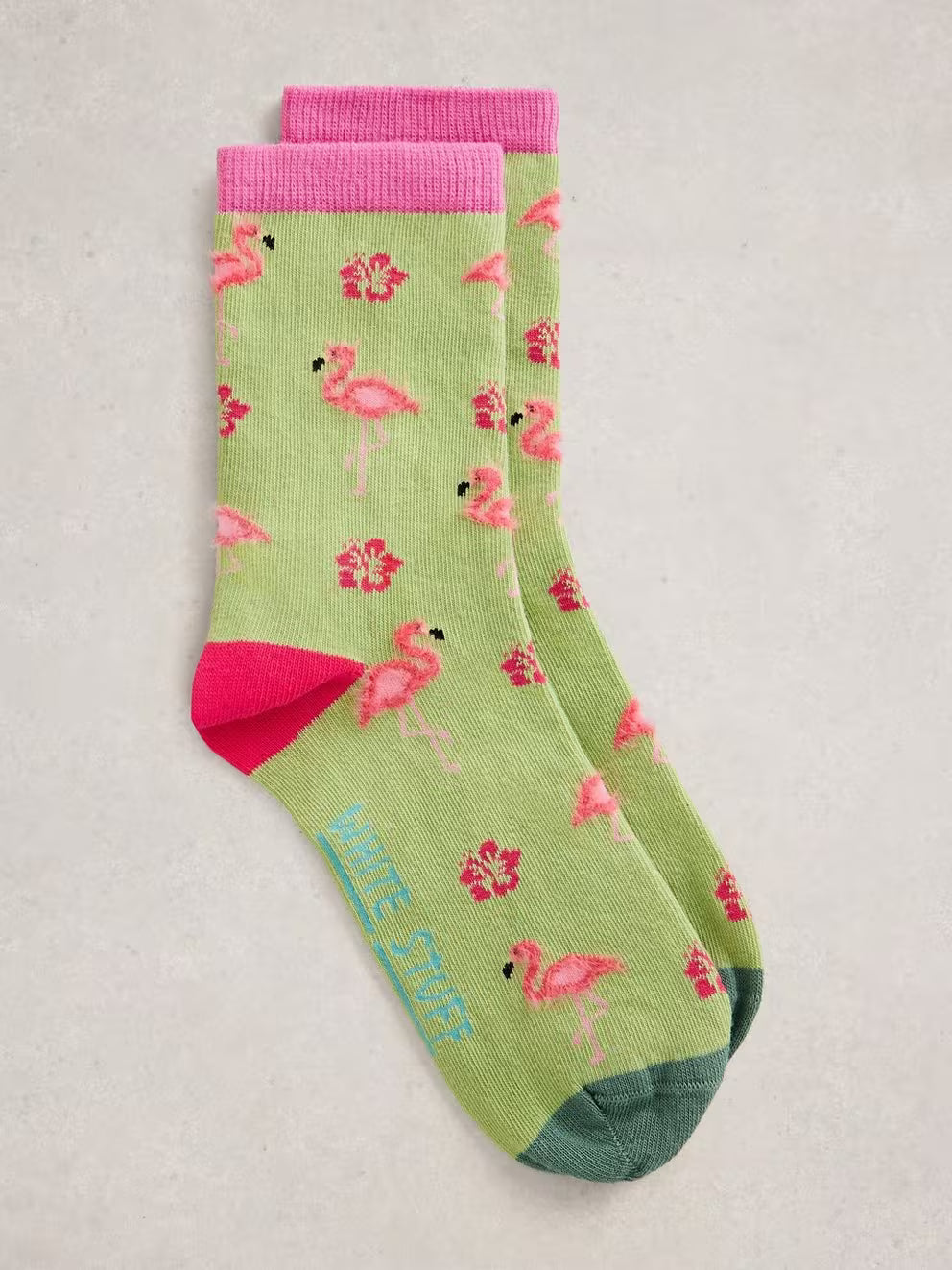 White Stuff Fluffy Flamingo Ankle Sock - Green Multi