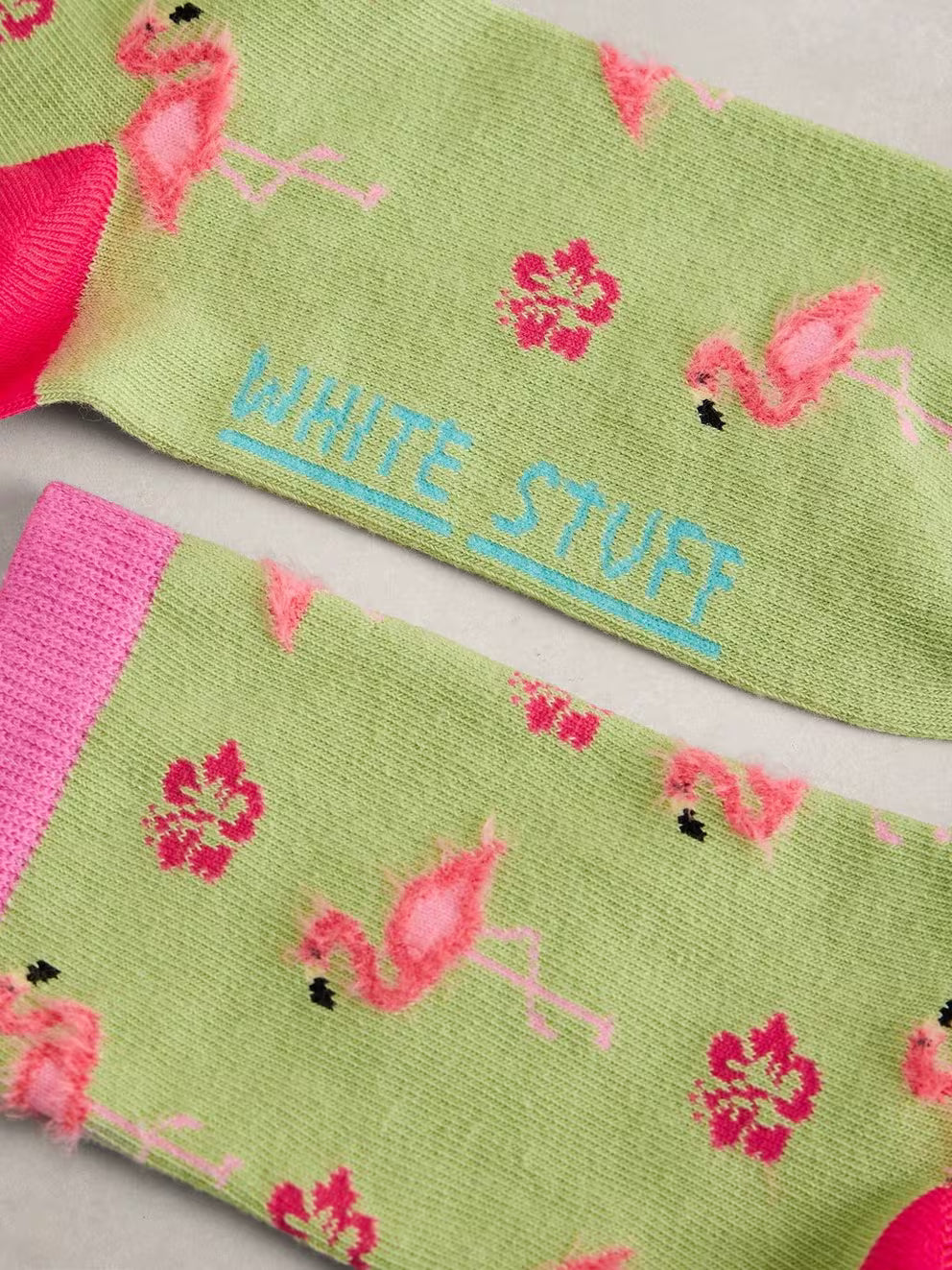 White Stuff Fluffy Flamingo Ankle Sock - Green Multi