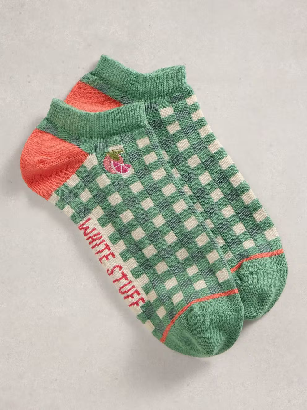 White Stuff Gingham Fruit Trainer Sock - Green Multi