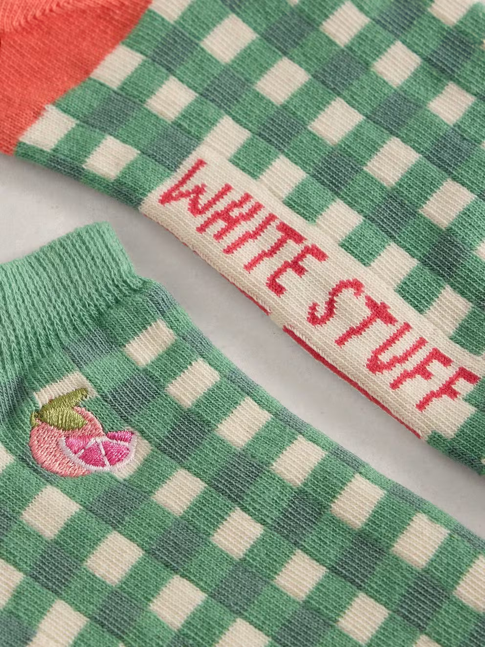 White Stuff Gingham Fruit Trainer Sock - Green Multi