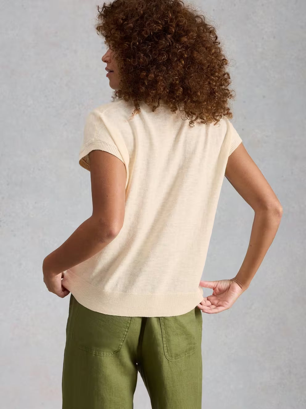 White Stuff Ginni Linen Polo Tee - Natural White