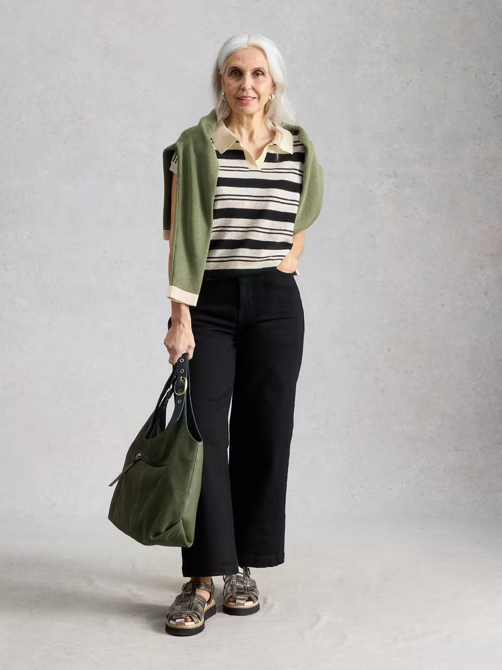White Stuff Ginni Stripe Linen Polo Tee - Ivory Multi