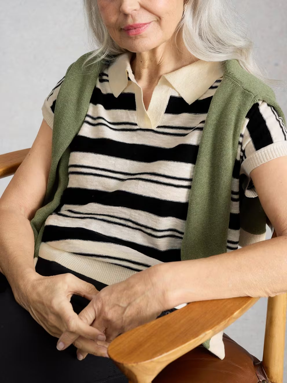 White Stuff Ginni Stripe Linen Polo Tee - Ivory Multi