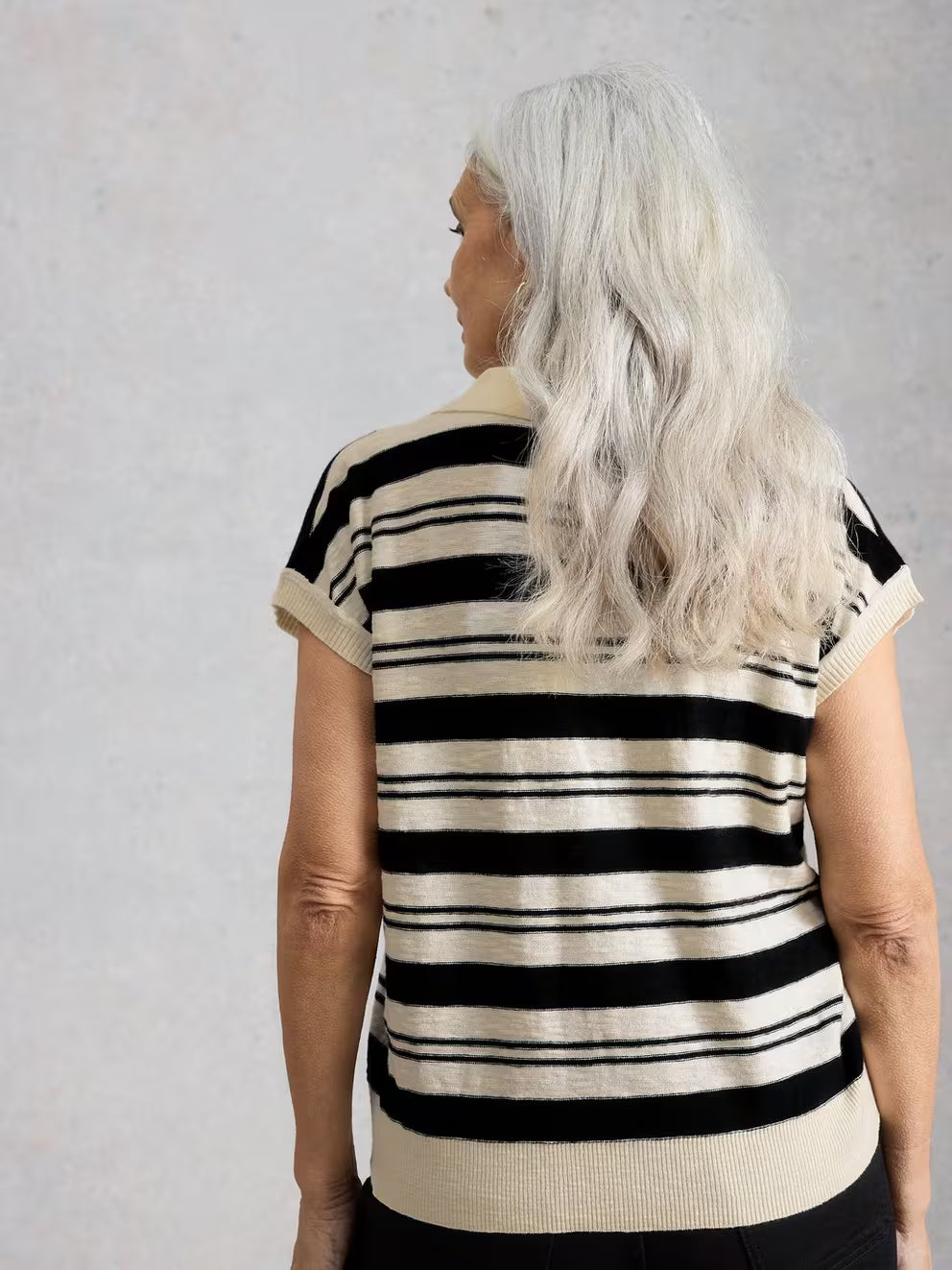 White Stuff Ginni Stripe Linen Polo Tee - Ivory Multi