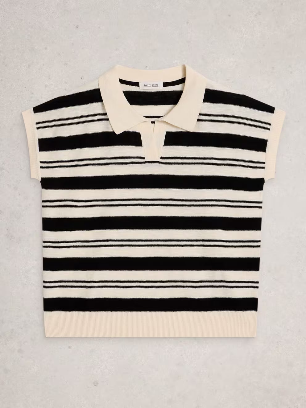 White Stuff Ginni Stripe Linen Polo Tee - Ivory Multi
