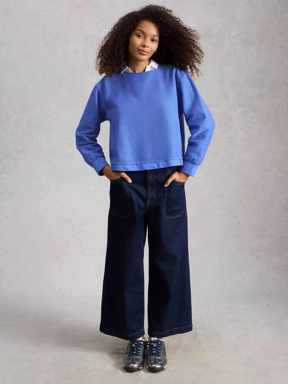 White Stuff Herringbone Sweater - Bright Blue