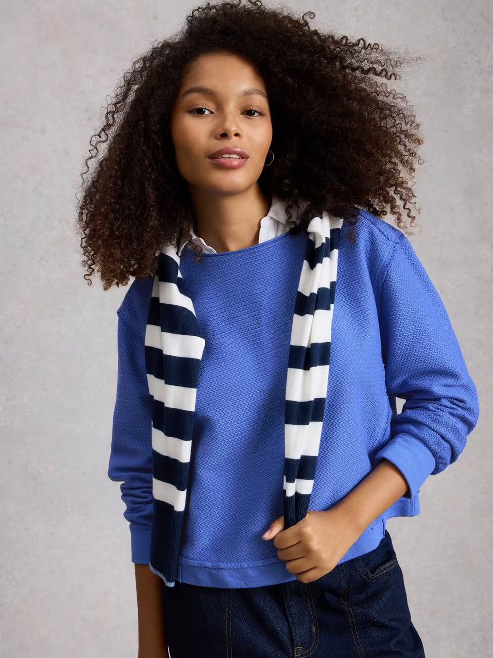 White Stuff Herringbone Sweater - Bright Blue