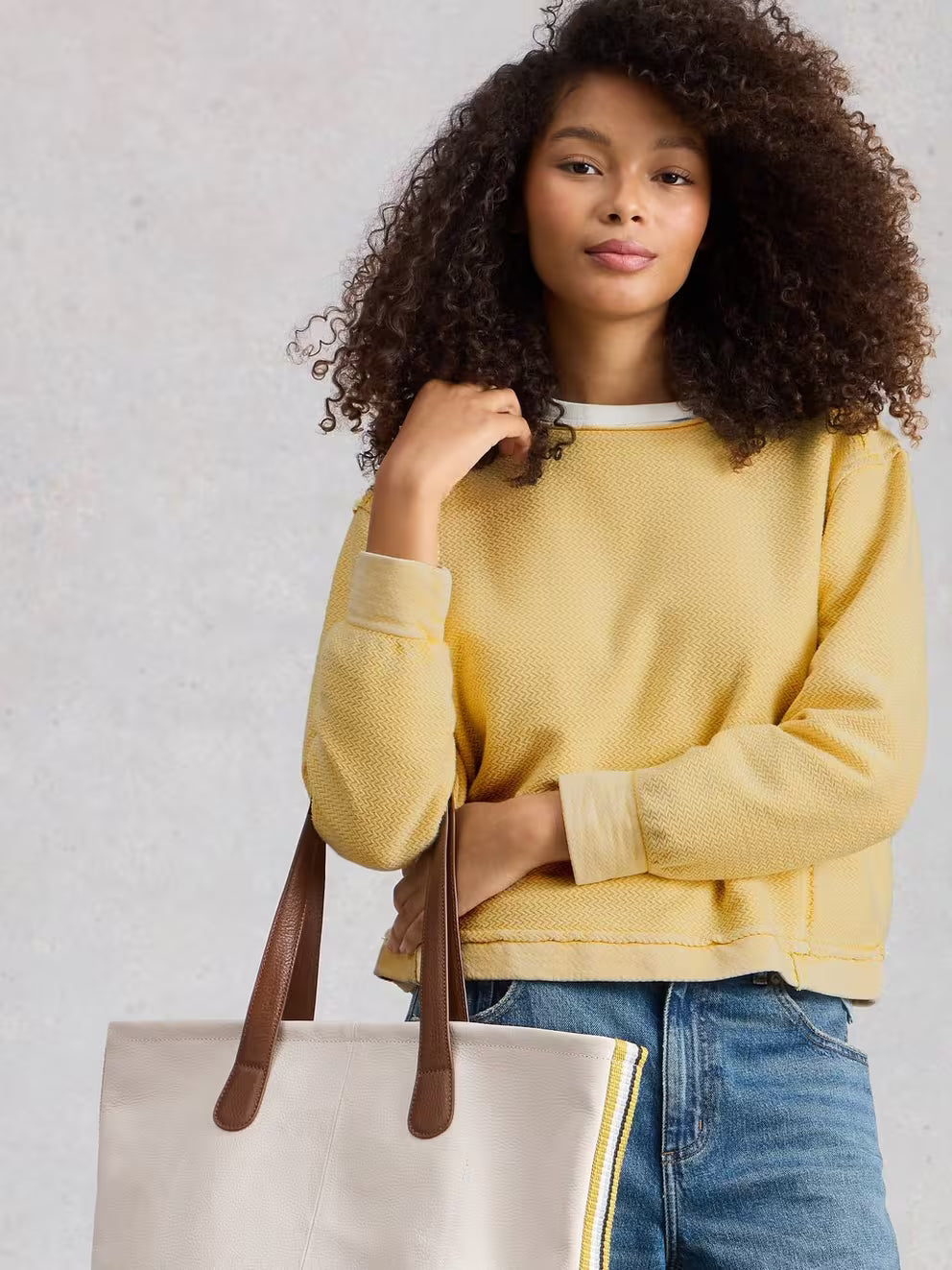 White Stuff Herringbone Sweater - Light Yellow