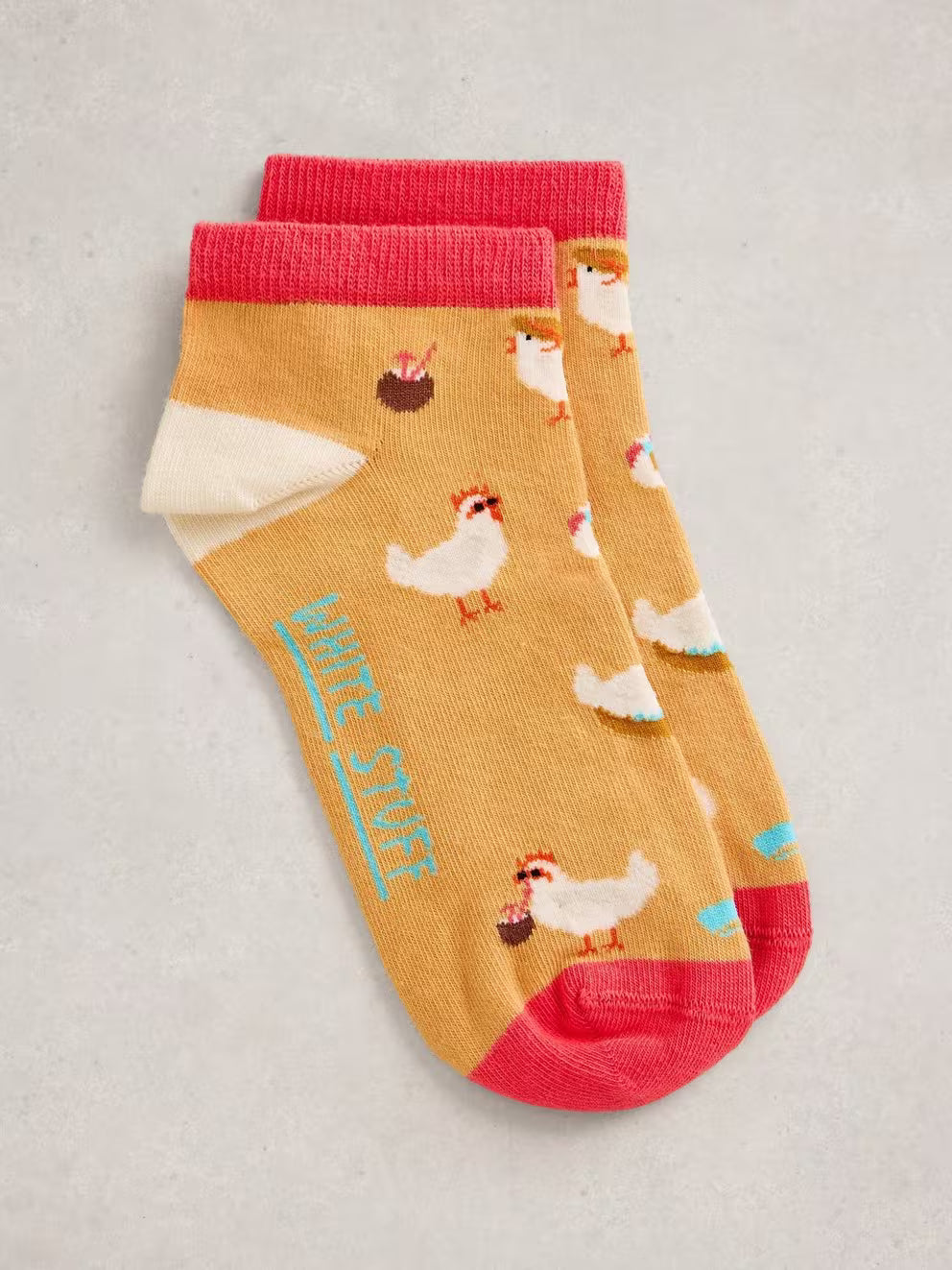 White Stuff Holiday Chicken Trainer Sock - Yellow Multi