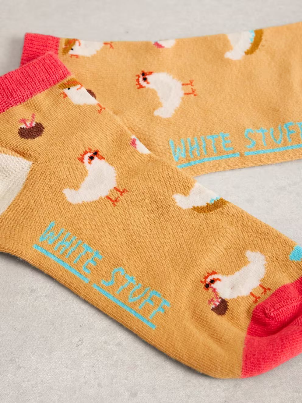 White Stuff Holiday Chicken Trainer Sock - Yellow Multi