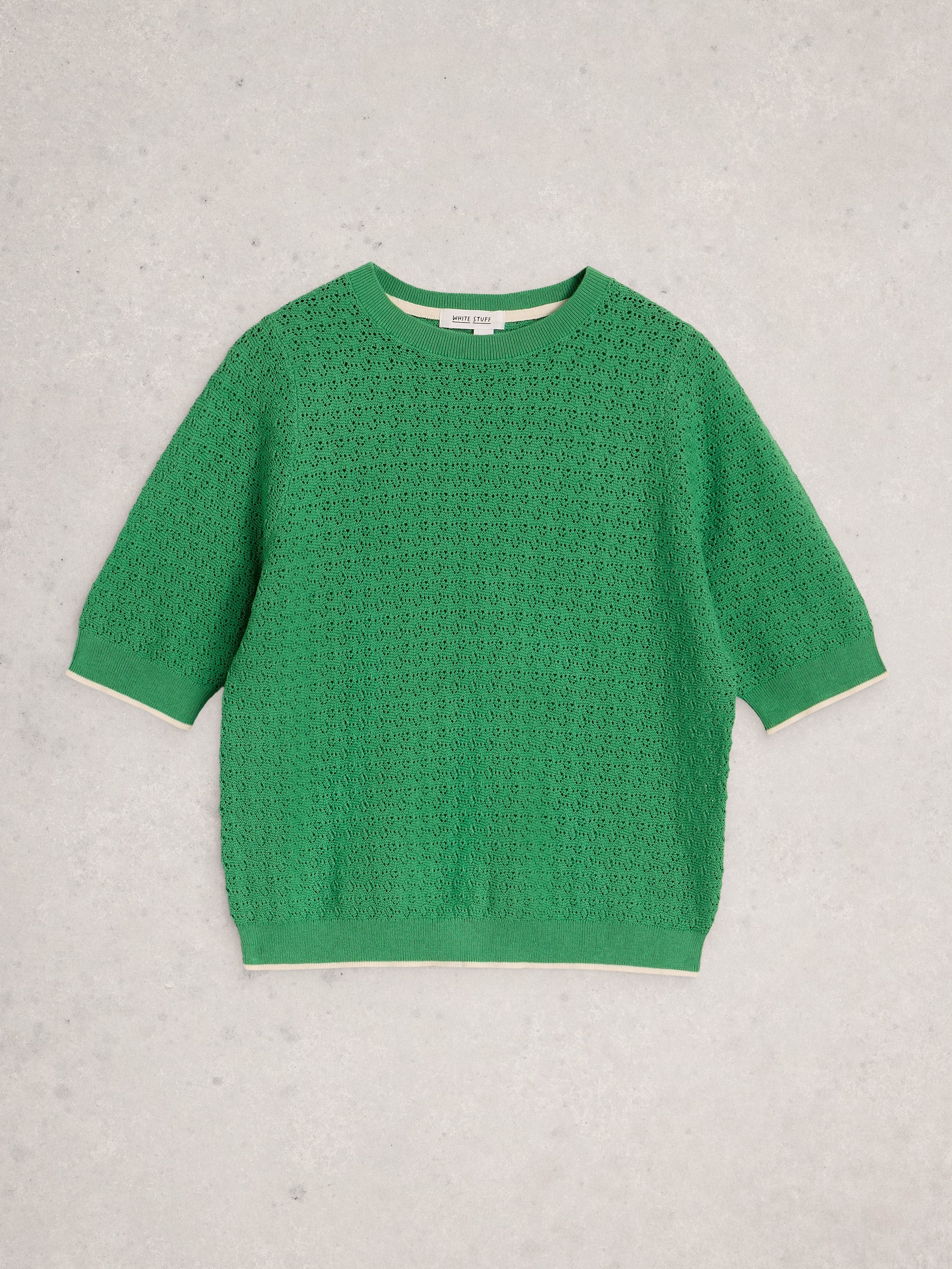 White Stuff Holly Pointelle Tee - Bright Green